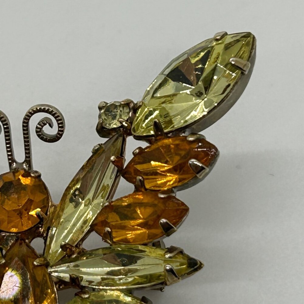 Vintage Juliana Butterfly Brooch D&E Citrine Topaz Rhinestone Gold Tone 1350 - Picture 8 of 11